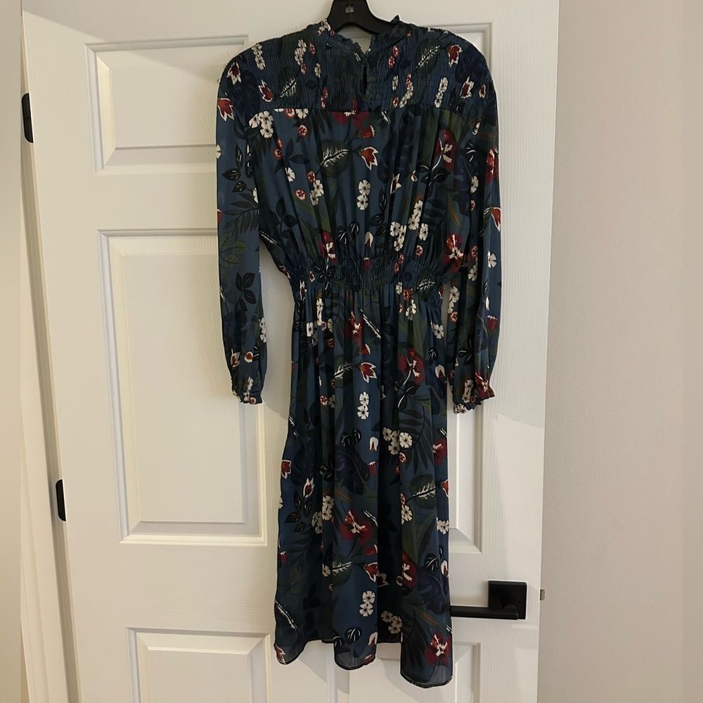 Zara Navy Floral Long Sleeve Floral Print Dress